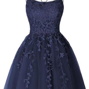 Elegant Navy Blue Lace Dress